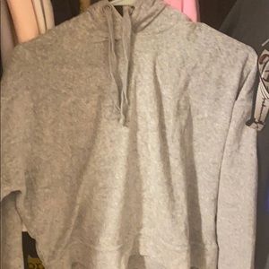 grey velvet cropped hoodie